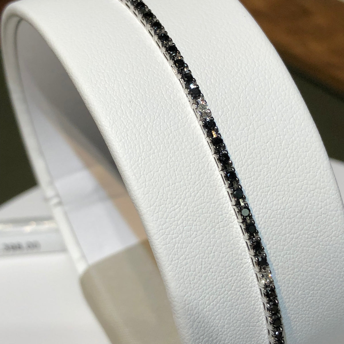 Bracciale Tennis con Diamanti Neri e Bianchi in Oro Bianco 18kt – PG Gioielli