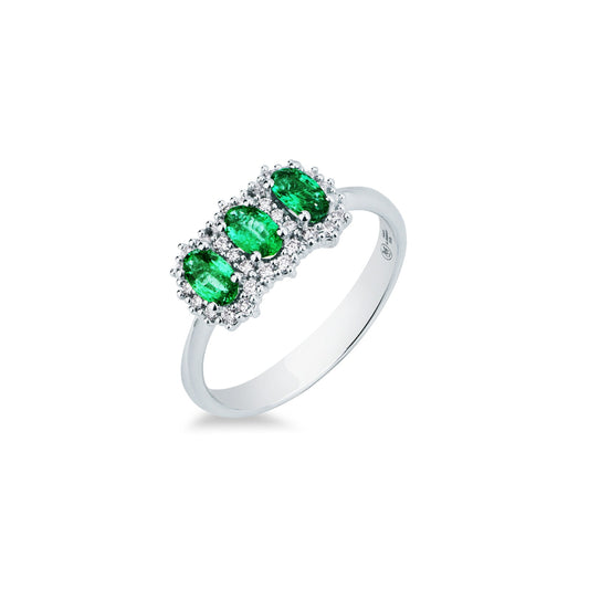 Anello con Smeraldi Colombiani 1,10 ct e Diamanti 0,74 ct in Oro Bianco 18kt – Mirco Visconti