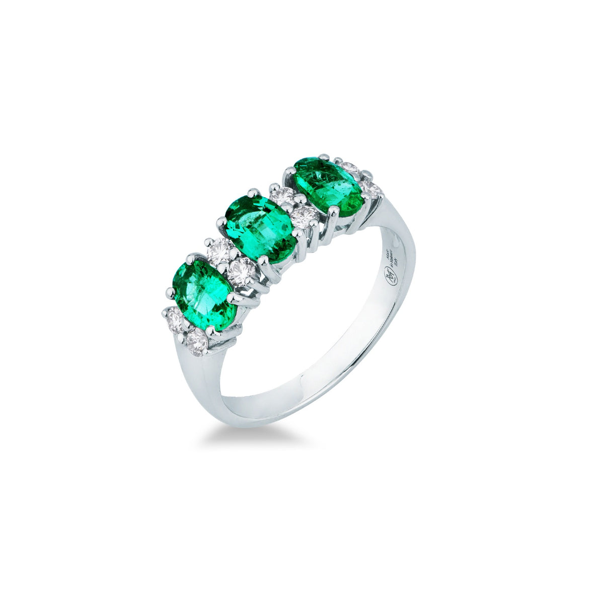Anello con Smeraldi dello Zambia 1,47 ct e Diamanti 0,26 ct in Oro Bianco 18kt – Mirco Visconti