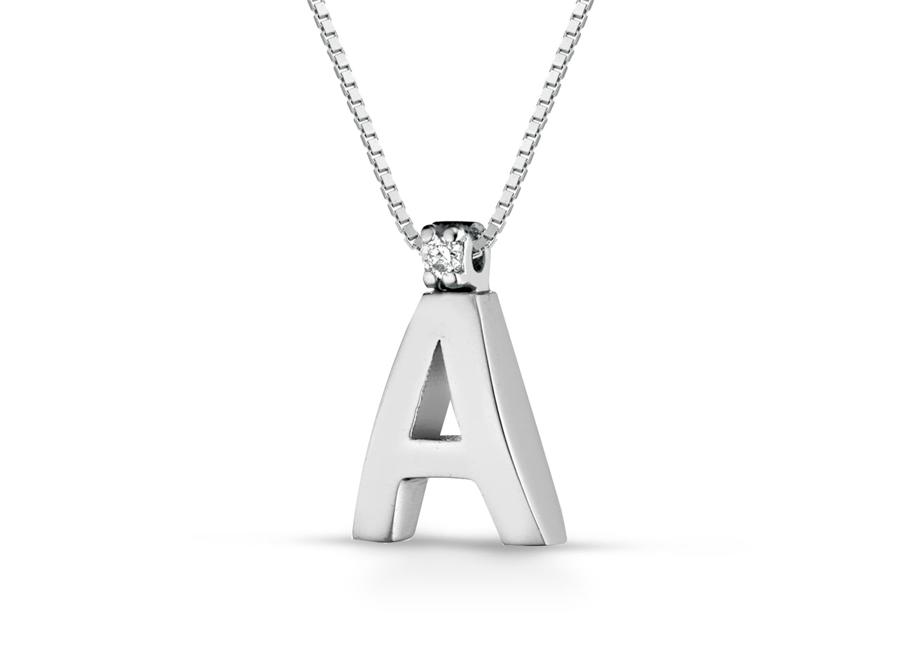 Collana Lettera A con Diamante in Oro Bianco 18kt – PG Gioielli (LETTA/1P)