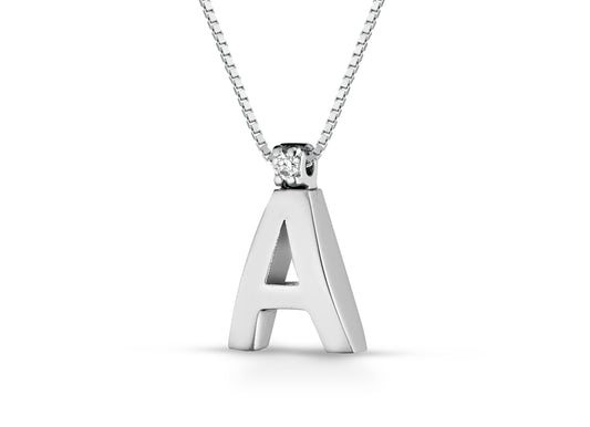 Collana Lettera A con Diamante in Oro Bianco 18kt – PG Gioielli (LETTA/1P)