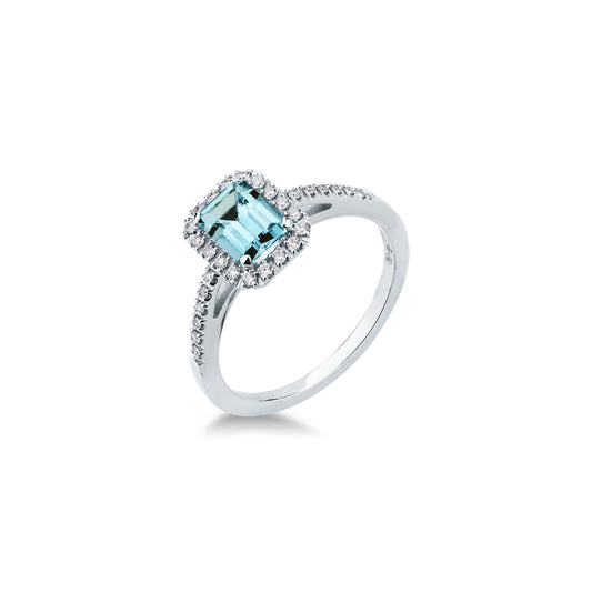 Anello con Acquamarina e Diamanti in Oro Bianco 18kt – Mirco Visconti