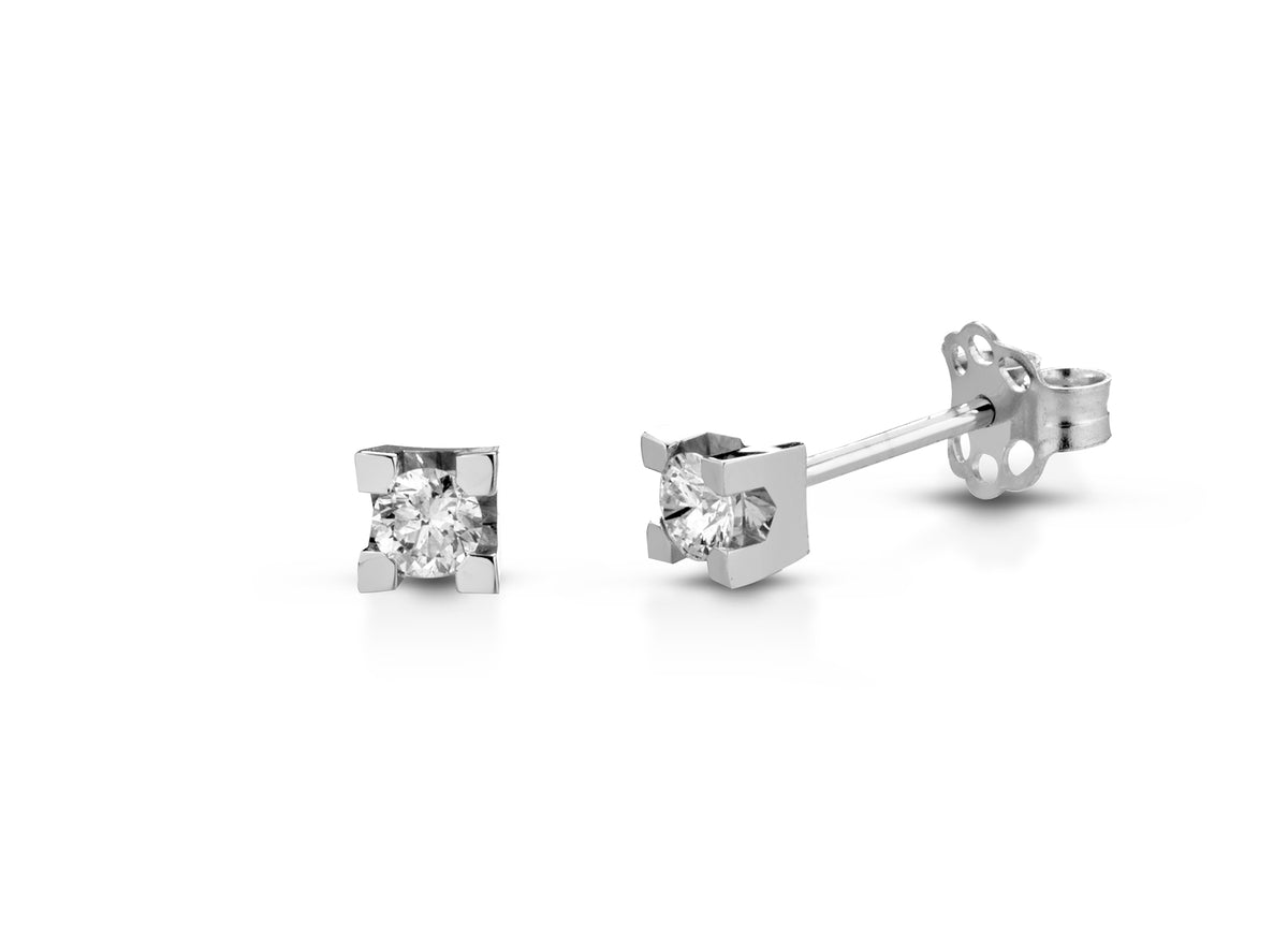 Orecchini Punto Luce con Diamanti 0,08 ct in Oro Bianco 18kt – PG Gioielli (OR008)