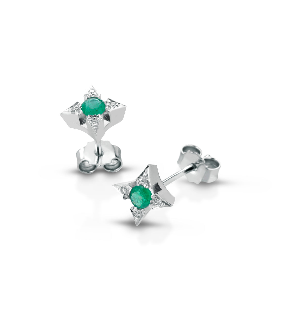 Orecchini con Smeraldo e Diamanti in Oro Bianco 18kt – PG Gioielli (OR+P010/S)