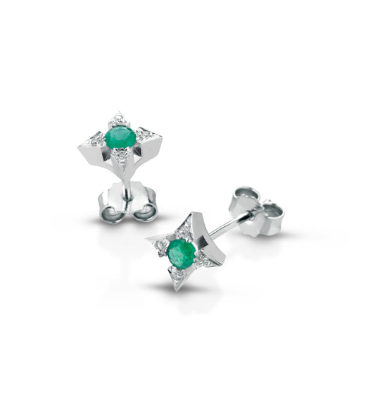 Orecchini con Smeraldo e Diamanti in Oro Bianco 18kt – PG Gioielli (OR+P010/S)