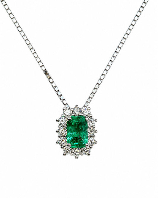 Collana Mirco Visconti in oro bianco 18kt con smeraldo Zambia 0,54 ct e diamanti
