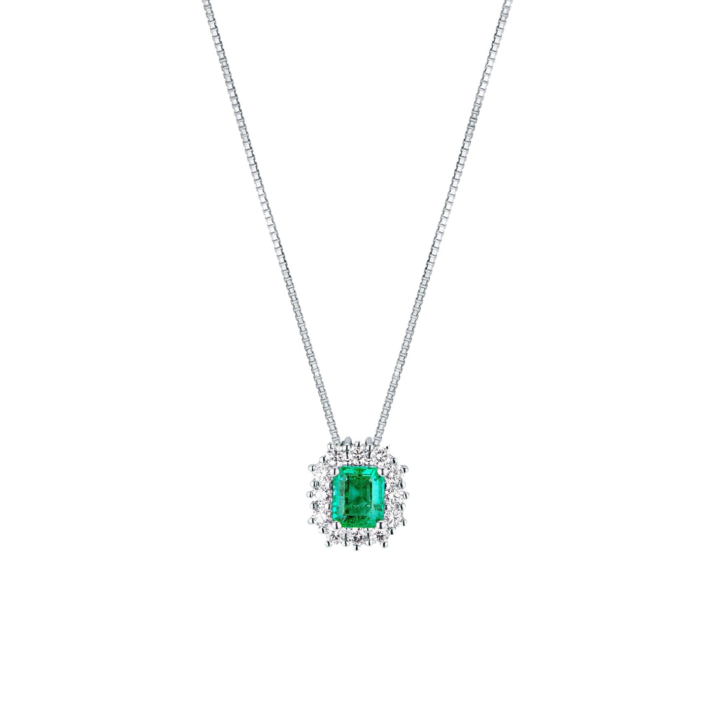 Collana con Smeraldo Zambia 0,54 ct e Diamanti in Oro Bianco 18kt – Mirco Visconti