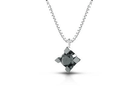 Collana con Pendente e Diamante Nero 0,10 ct in Oro Bianco 18kt – PG Gioielli (PLNERO010)