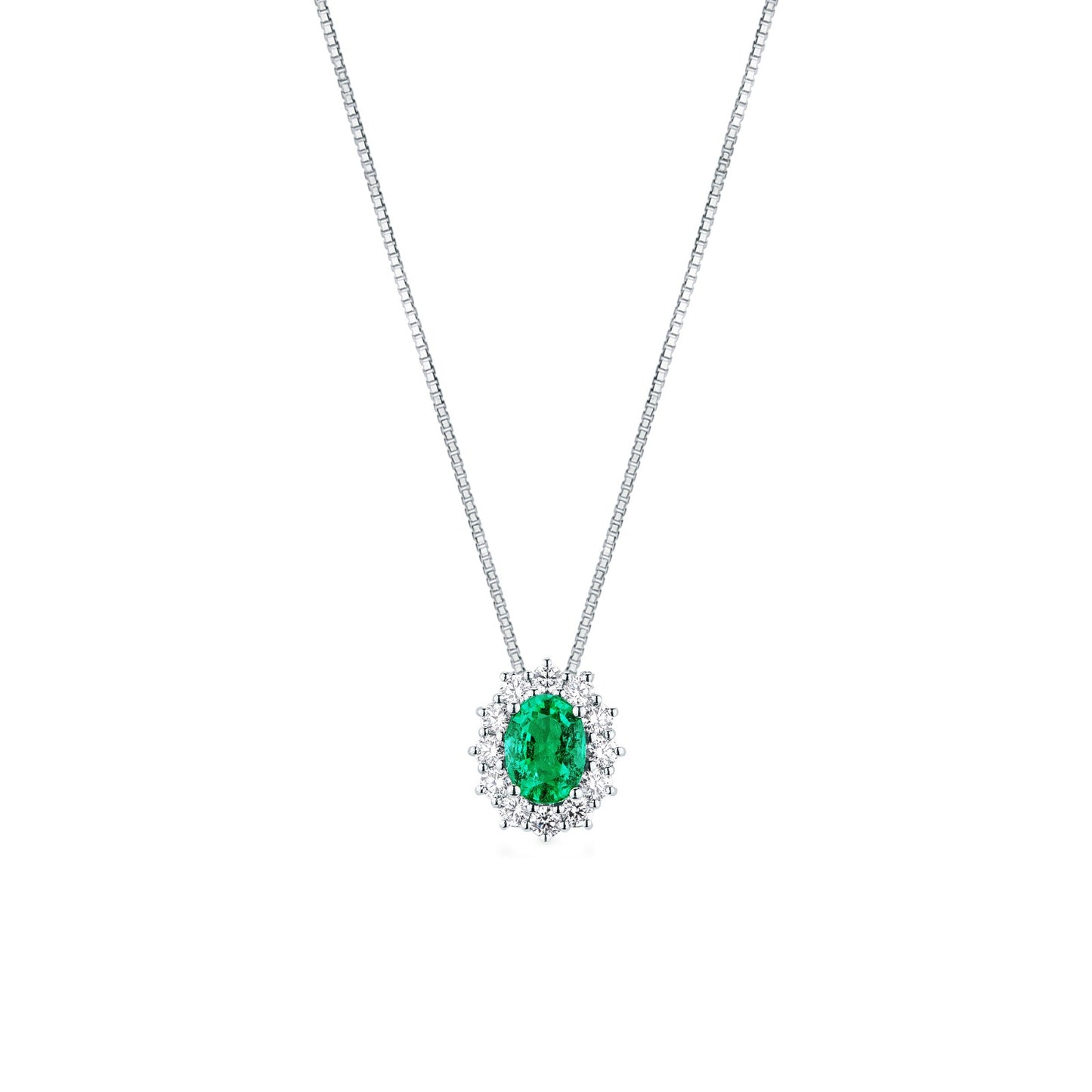 Collana con Smeraldo Zambia 1,15 ct e Diamanti 0,59 ct in Oro Bianco 18kt – Mirco Visconti