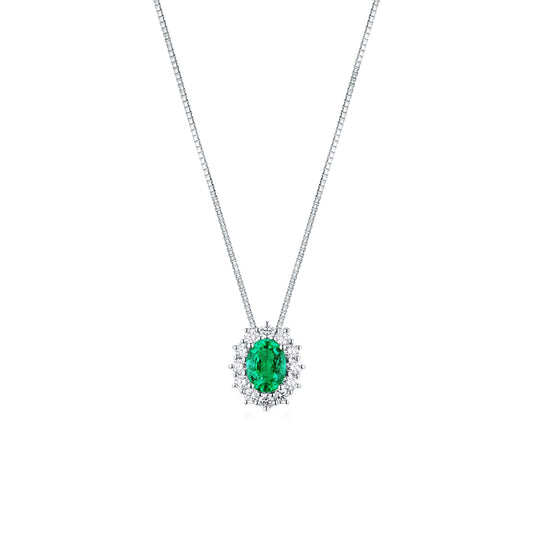Collana con Smeraldo Zambia 1,15 ct e Diamanti 0,59 ct in Oro Bianco 18kt – Mirco Visconti