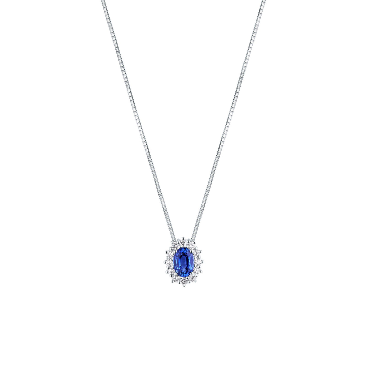 Collana con Zaffiro 0,77 ct e Diamanti 0,24 ct in Oro Bianco 18kt – Mirco Visconti