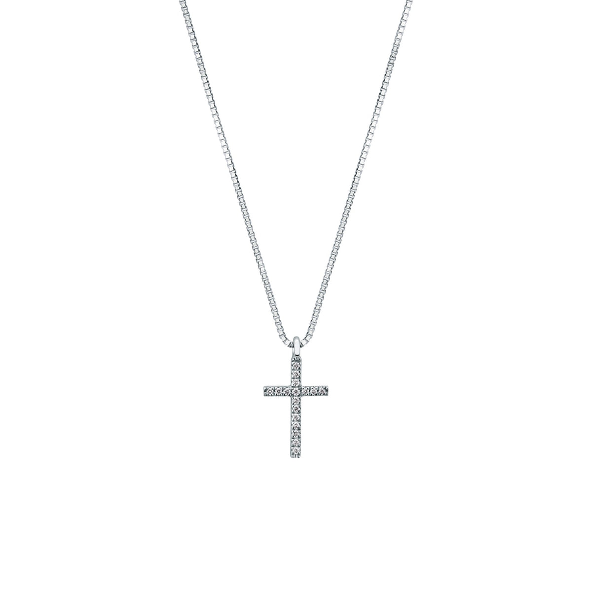 Collana Croce con Diamanti 0,04 ct in Oro Bianco 18kt – Mirco Visconti