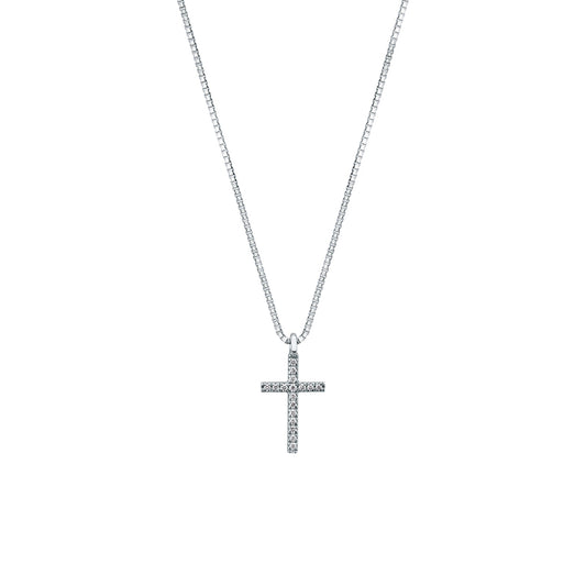 Collana Croce con Diamanti 0,04 ct in Oro Bianco 18kt – Mirco Visconti