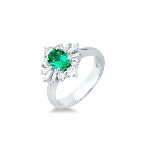 Anello con Smeraldo Zambia e Diamanti 0,74 ct in Oro Bianco 18kt – Mirco Visconti