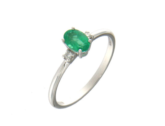 Anello con Smeraldo Zambia 0,18 ct e Diamanti 0,03 ct in Oro Bianco 18kt – Mirco Visconti