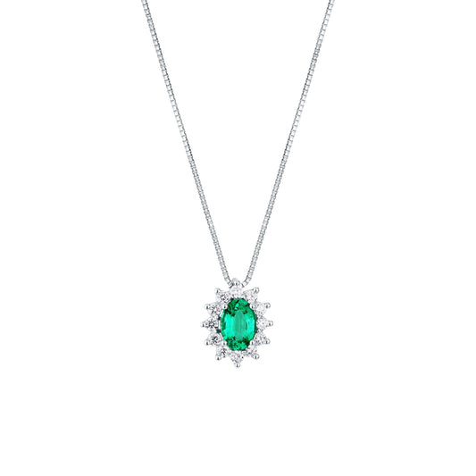 Collana con Pendente in Smeraldo Ovale e Diamanti in Oro Bianco 18kt – Mirco Visconti