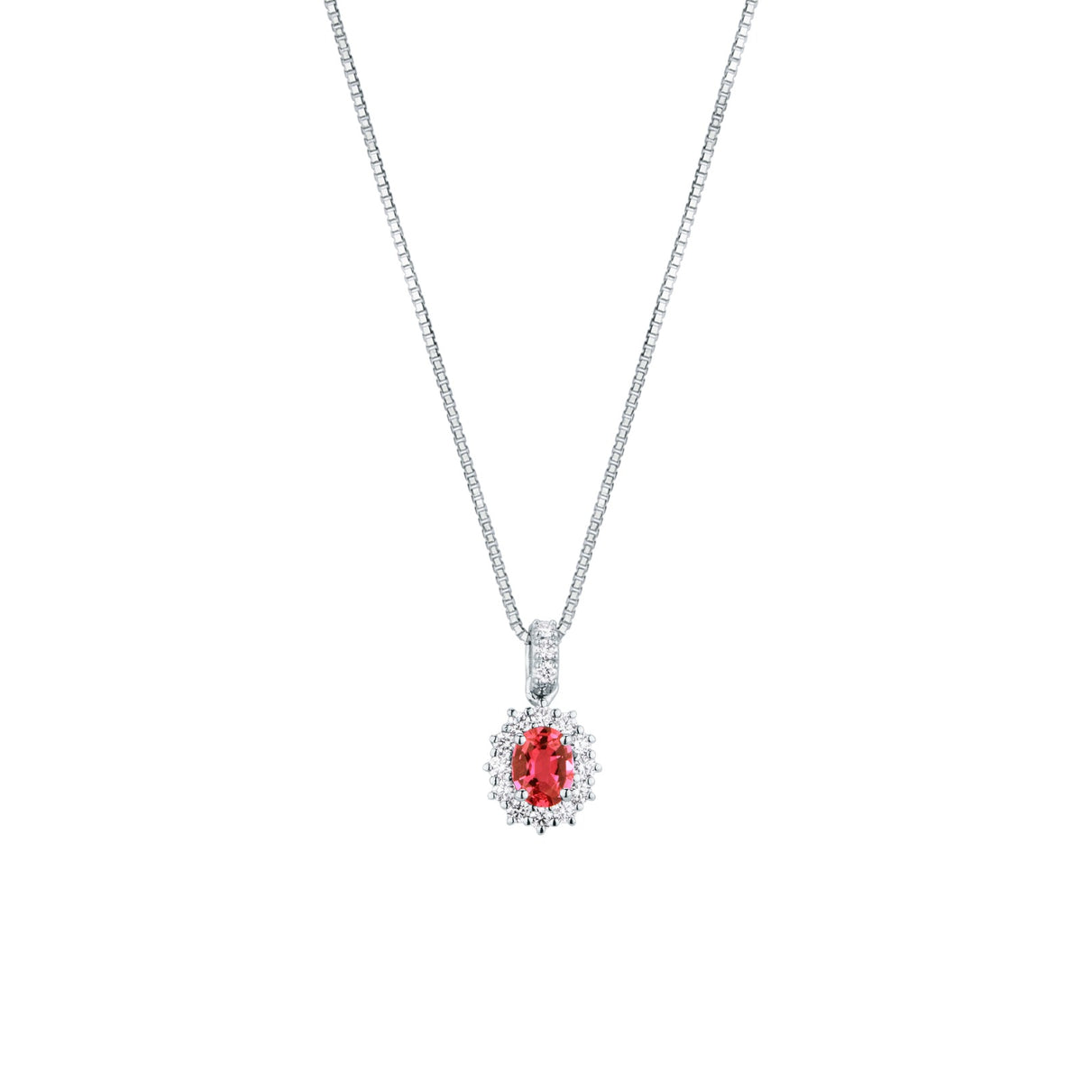 Collana con Rubino Mozambico 0,54 ct e Diamanti 0,16 ct in Oro Bianco 18kt – Mirco Visconti
