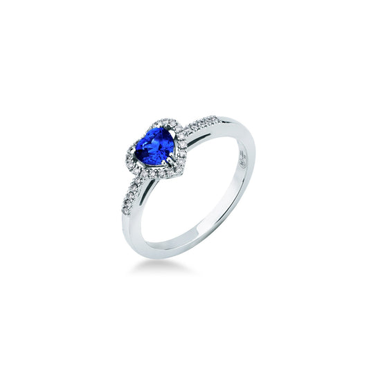 Anello con Zaffiro Blu 0,53 ct e Diamanti 0,14 ct in Oro Bianco 18kt – Mirco Visconti