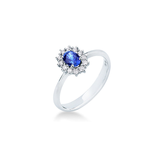 Anello con Zaffiro Ceylon e Diamanti in Oro Bianco 18kt – Mirco Visconti