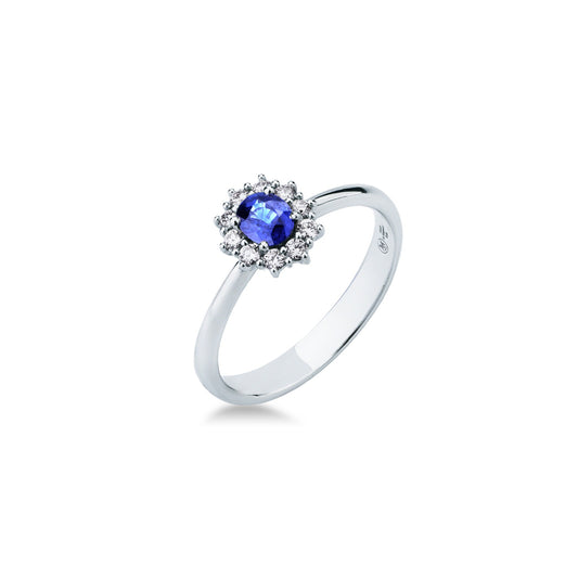 Anello con Zaffiro Blu 0,43 ct e Diamanti 0,20 ct in Oro Bianco 18kt – Mirco Visconti