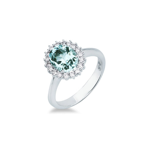 Anello con Acquamarina e Diamanti in Oro Bianco 18kt – Mirco Visconti