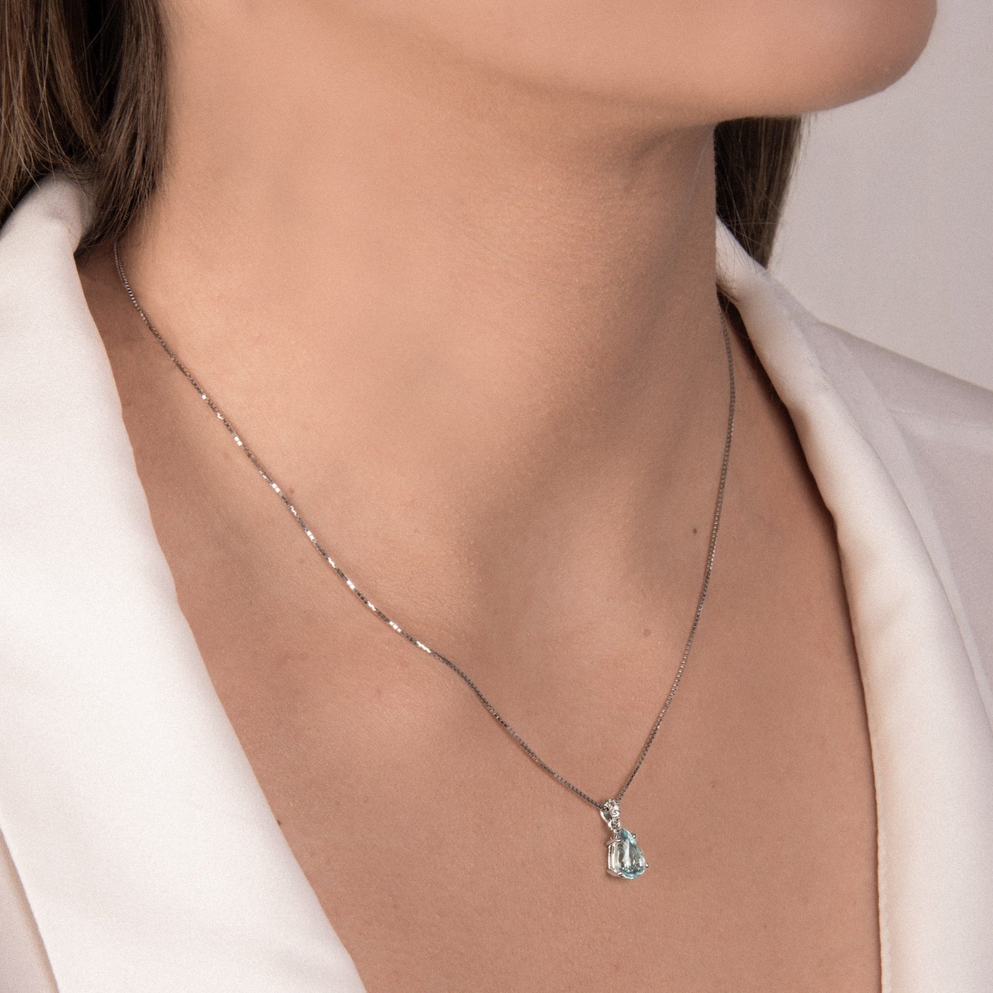 Collana con Acquamarina e Diamanti in Oro Bianco 18kt – Mirco Visconti (MV132VE/20AC)