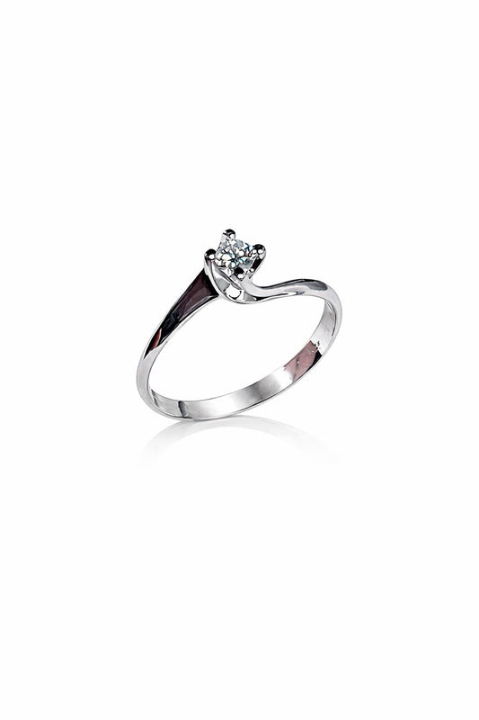 Anello Solitario in Oro Bianco con Diamante 0,12 ct G-SI | 8120SSL012