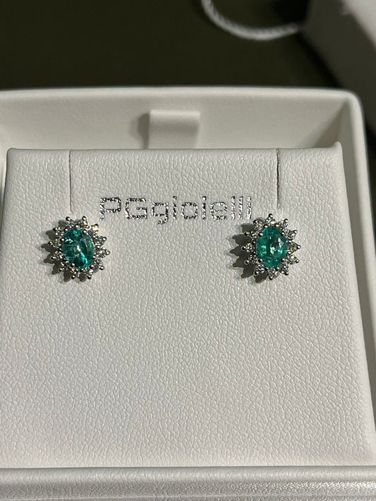 Orecchini con Smeraldi 0,74 ct e Diamanti 0,24 ct in Oro Bianco 18kt – PG Gioielli