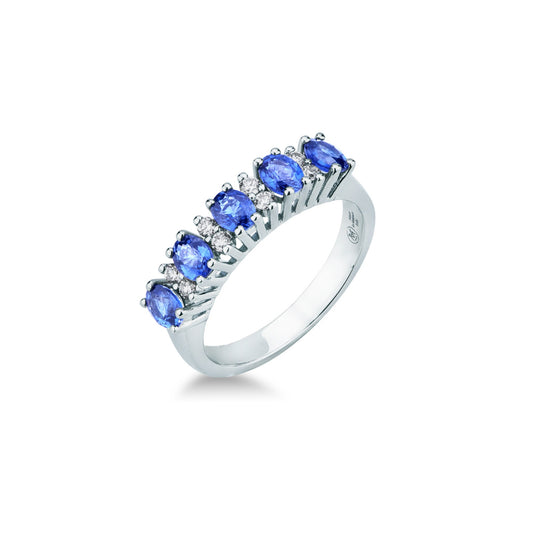 Anello Mirco Visconti Oro Bianco 18kt con Zaffiri Ceylon 0.99 ct e Diamanti 0.14 ct - LF386/Z