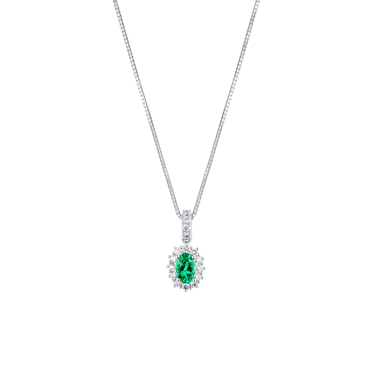 Collana con Smeraldo Zambia 0,54 ct e Diamanti 0,25 ct in Oro Bianco 18kt – Mirco Visconti