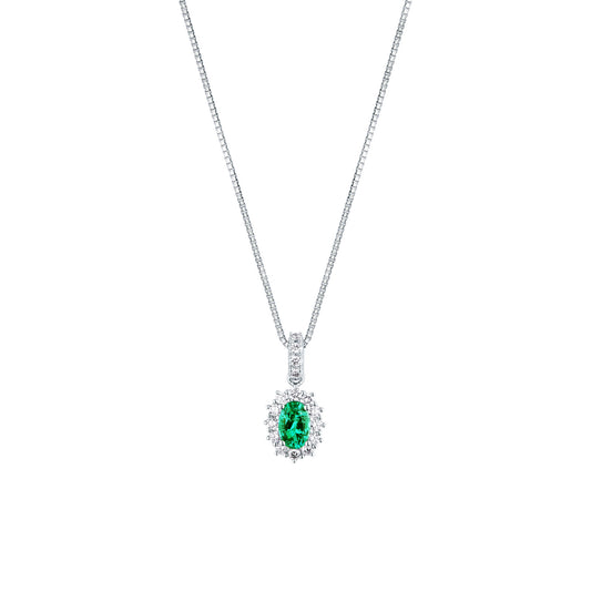 Collana con Smeraldo Zambia 0,54 ct e Diamanti 0,25 ct in Oro Bianco 18kt – Mirco Visconti