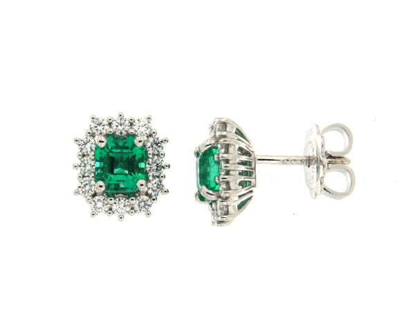 Orecchini con Smeraldi Zambia 1,02 ct e Diamanti 0,50 ct in Oro Bianco 18kt – Mirco Visconti
