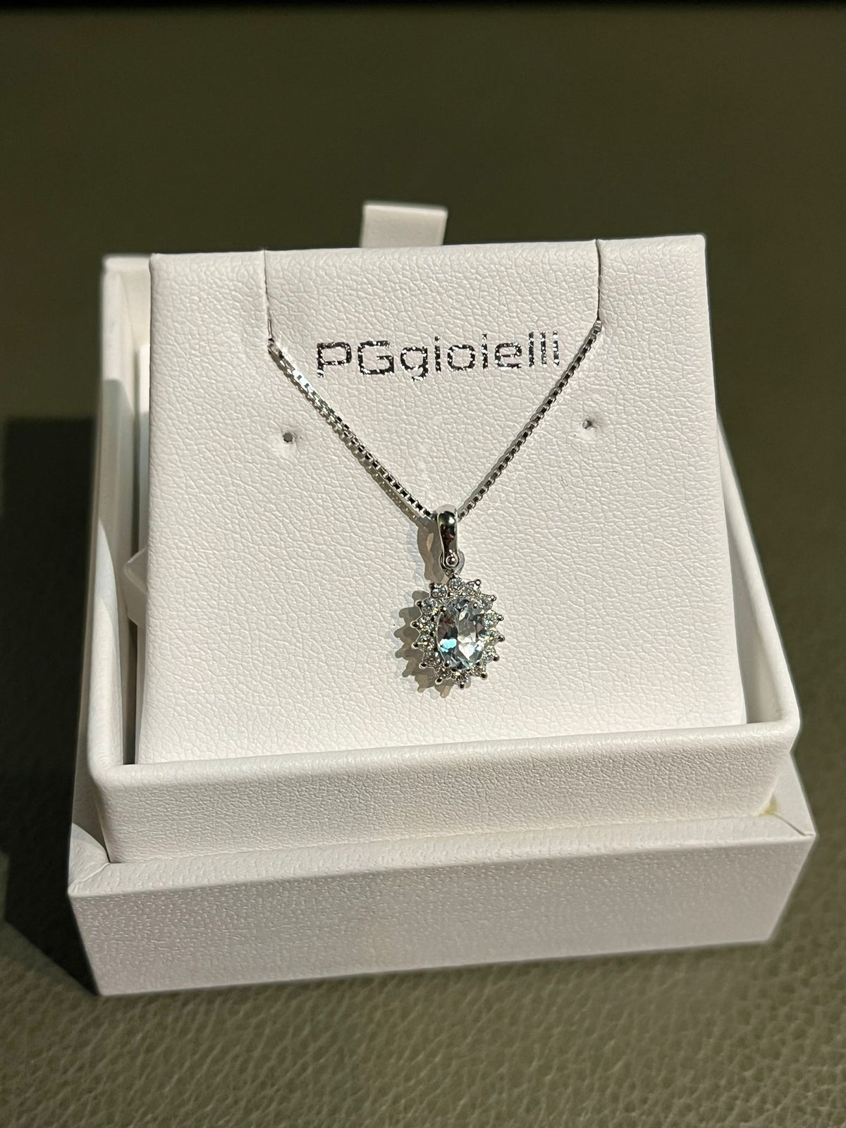 Collana con Acquamarina 0,40 ct e Diamanti in Oro Bianco 18kt – PG Gioielli (CIOLADYA/3)
