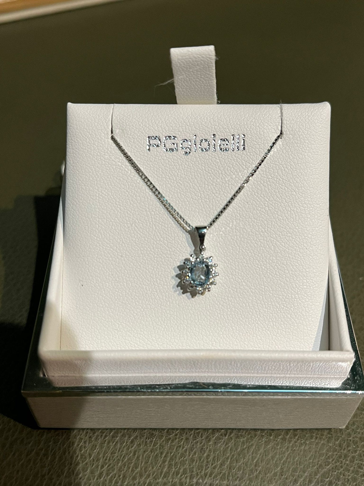 Collana con Acquamarina 0,30 ct e Diamanti in Oro Bianco 18kt – PG Gioielli (CIOLADYA/2)