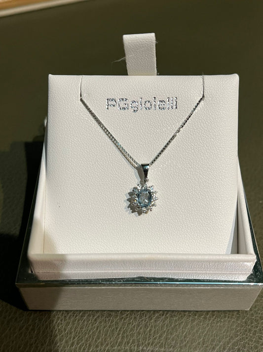 Collana con Acquamarina 0,30 ct e Diamanti in Oro Bianco 18kt – PG Gioielli (CIOLADYA/2)