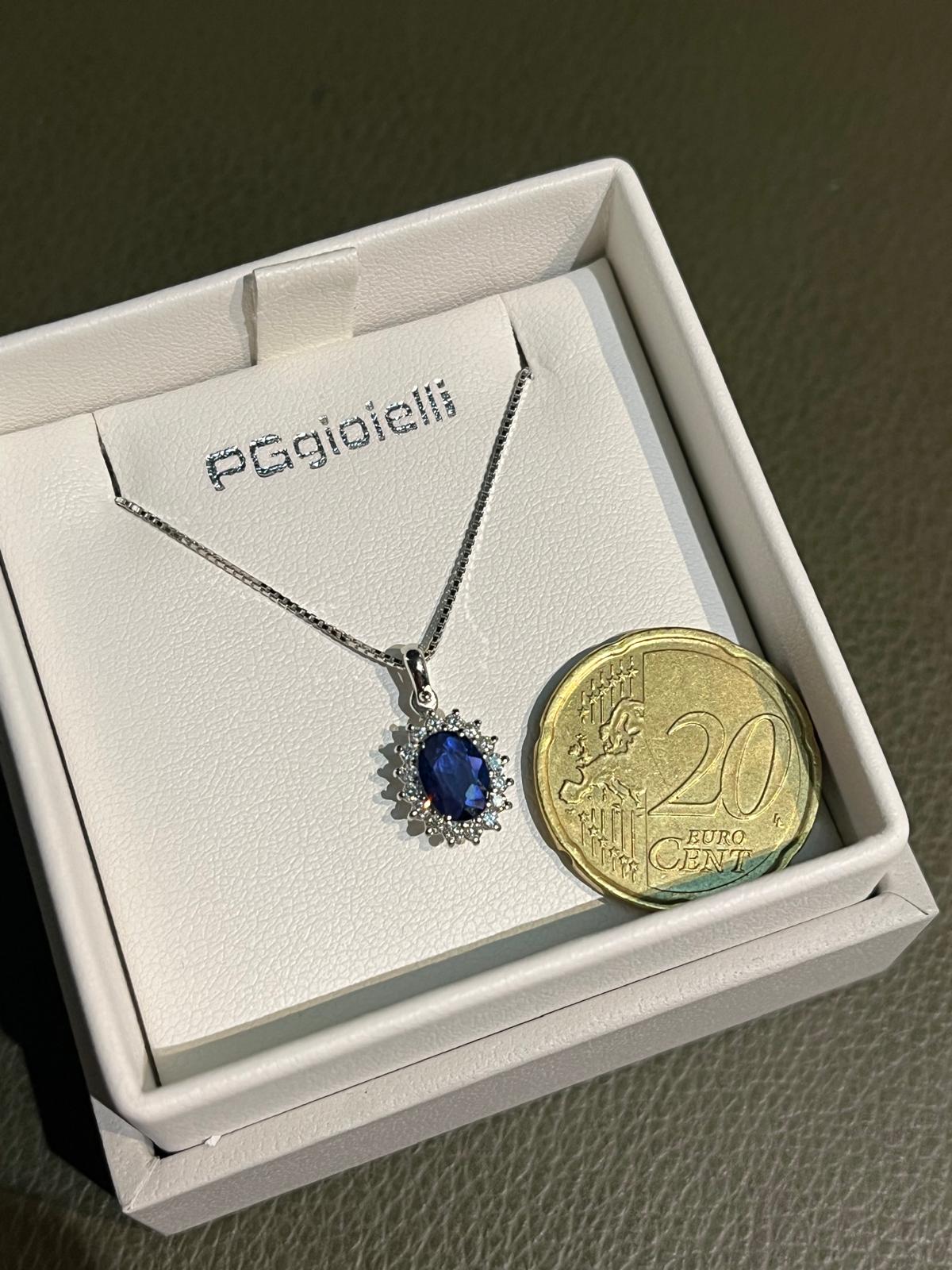 Collana con Zaffiro Blu e Diamanti in Oro Bianco 18kt – PG Gioielli (CIOLADYZ/4)
