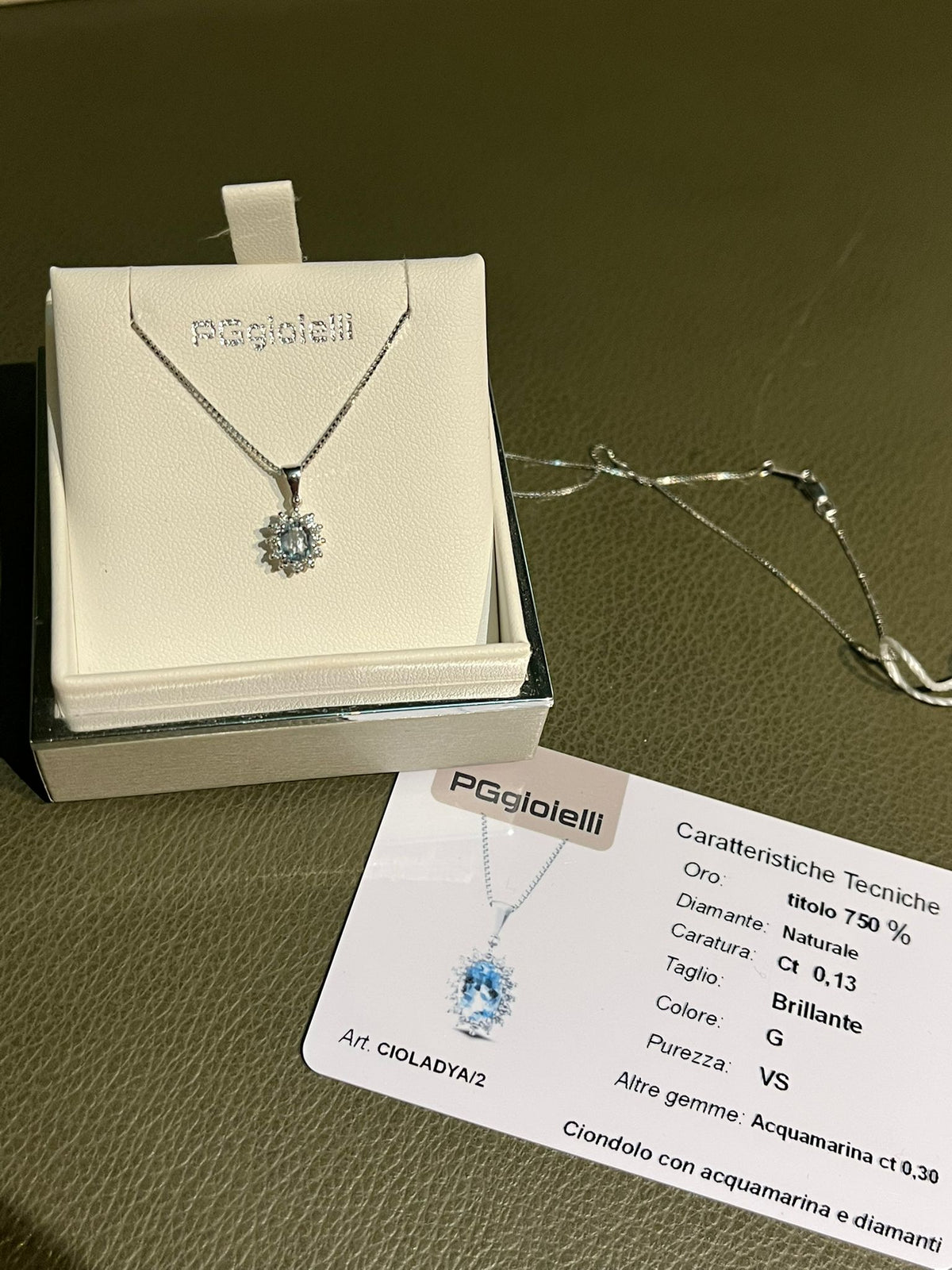 Collana con Acquamarina 0,30 ct e Diamanti in Oro Bianco 18kt – PG Gioielli (CIOLADYA/2)