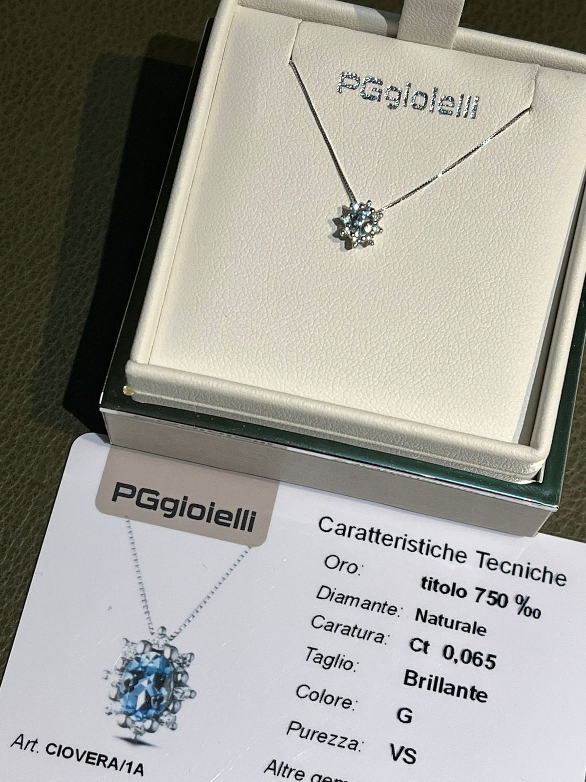 Collana con Acquamarina Ovale 0,18 ct in Oro Bianco 18kt – PG Gioielli (CIOVERA/1A)