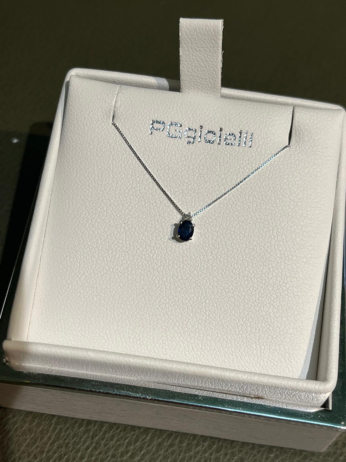 Collana con Zaffiro e Diamante in Oro Bianco 18kt – PG Gioielli (CIOSMALL/1Z)
