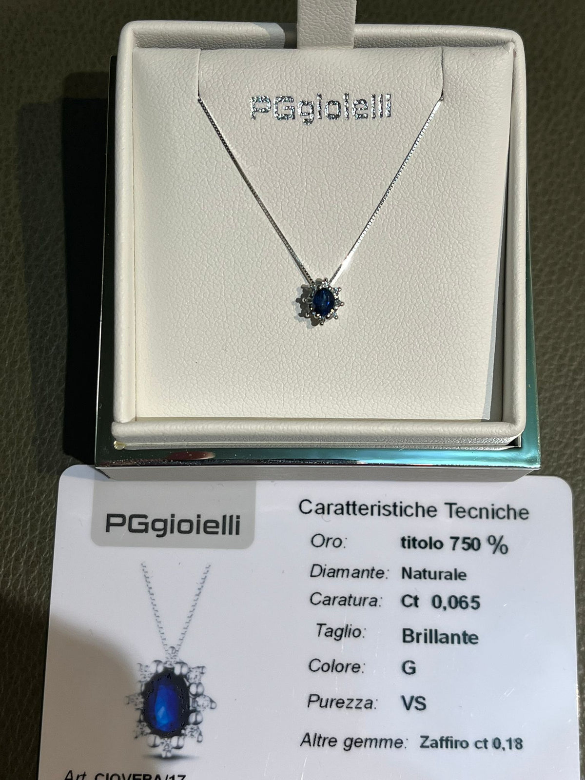 Collana con Zaffiro Ovale 0,18 ct in Oro Bianco 18kt – PG Gioielli (CIOVERA/1Z)