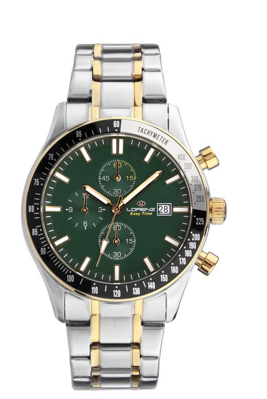 Orologio cronografo uomo Lorenz Easy Time Crono Sport 030289DD bicolore con quadrante verde e ghiera tachimetrica