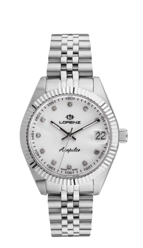 Orologio donna Lorenz Acapulco 090026CC con quadrante bianco, diamanti sugli indici e bracciale jubilee in acciaio