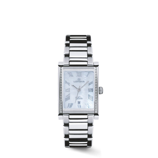 Orologio donna Lorenz Diva Square 030221DD rettangolare con diamanti, quadrante in madreperla e numeri romani