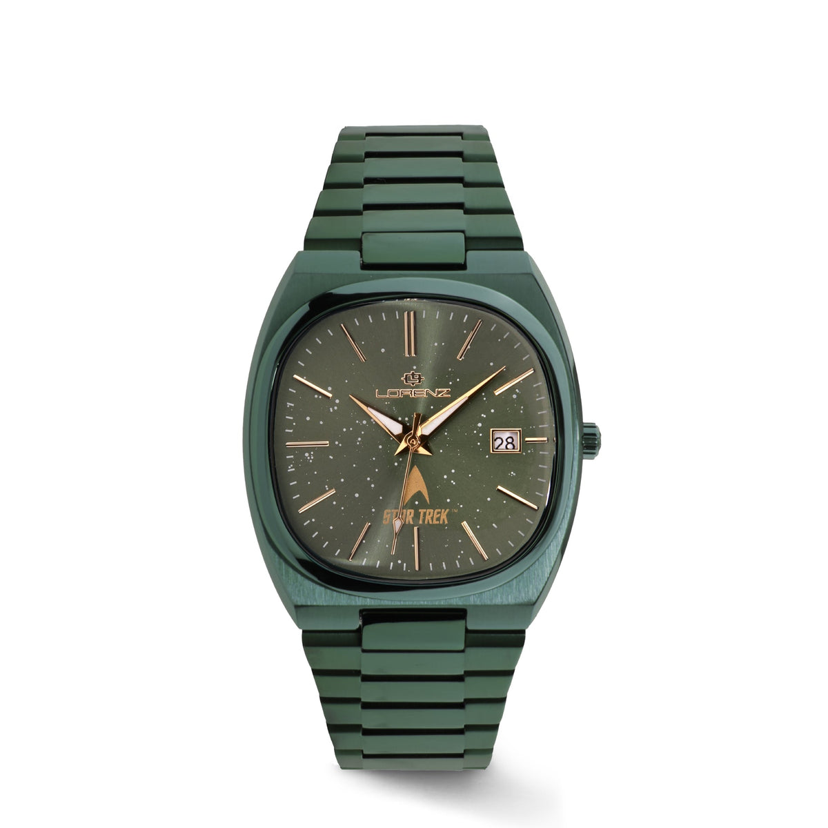 Orologio Lorenz Star Trek Klingon 030287KL con cassa in acciaio IP verde, quadrante verde e indici a stella