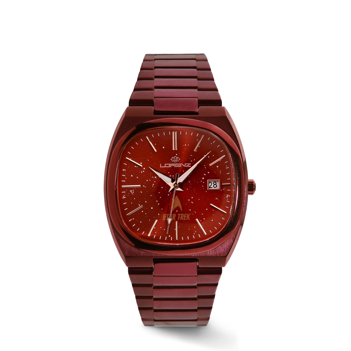 Orologio Lorenz Star Trek Warp Speed 030287EN con cassa in acciaio IP rosso, quadrante rosso e indici a stella