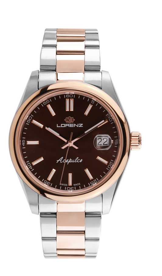Orologio uomo Lorenz Acapulco 090021FF bicolore con lunetta in oro rosa e quadrante cioccolato