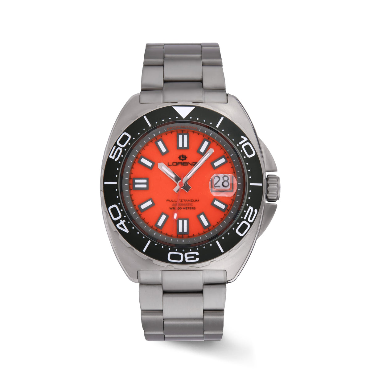 Orologio uomo Lorenz Full Titanium 030269CC automatico 300 m con quadrante arancione e bracciale in titanio