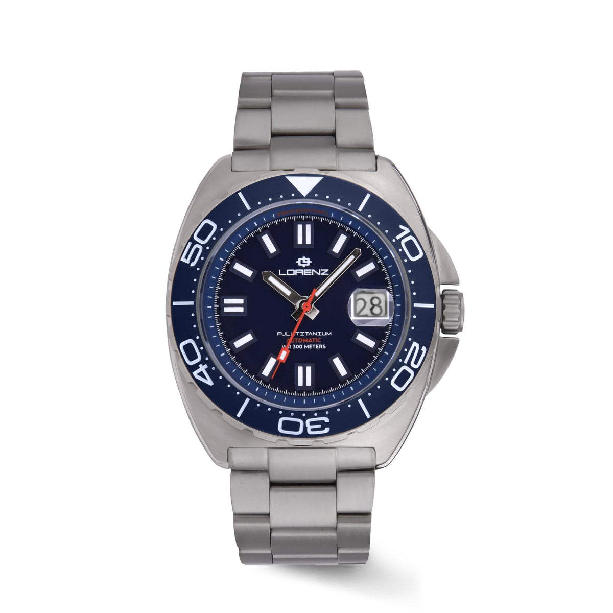 Orologio uomo Lorenz Full Titanium 030269BB automatico 300 m con quadrante blu e bracciale in titanio