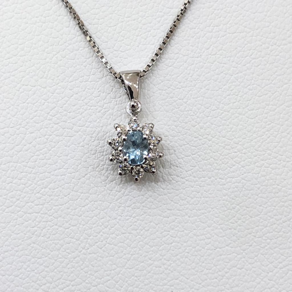 Collana con Acquamarina e Diamanti in Oro Bianco 18kt – PG Gioielli