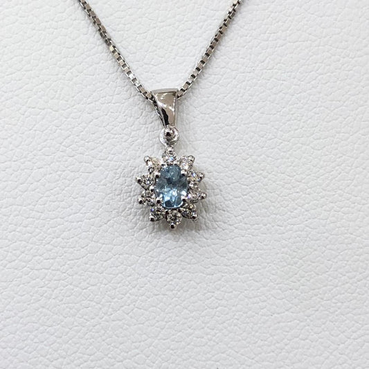 Collana con Acquamarina e Diamanti in Oro Bianco 18kt – PG Gioielli